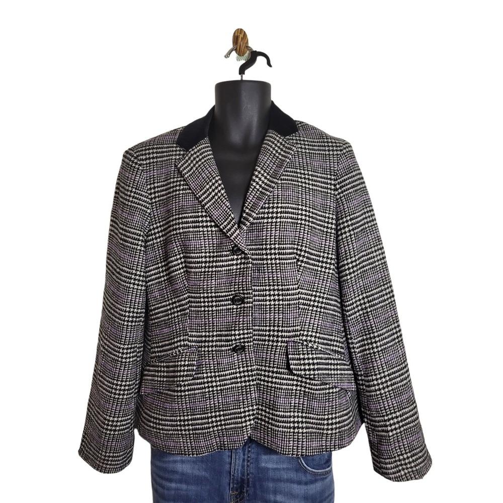 Chaps Houndstooth Black White Blazer Women's Size 12 3-Button Workwear Jacket